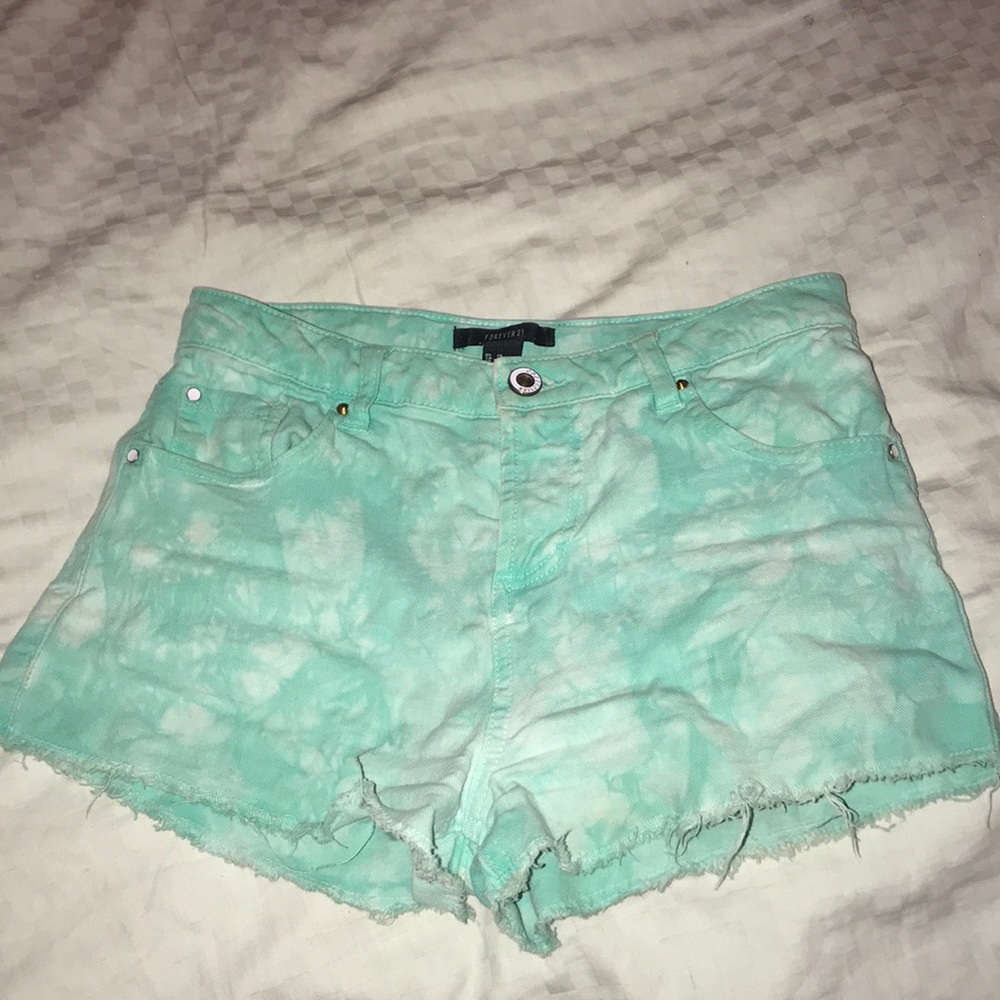 Seafoam / Green tie dye washed denim shorts